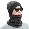 Berets Men's Black Suits Scarf Neck Knitted Hat Two-piece Pearlescent Warmer Man