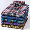 Camisas casuais masculinas plus size 7xl 8xl camisa de manga longa algodão outono primavera roxo xadrez moda magro ajuste namoro verificação