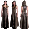 Medeltida cosplay mode kvinnor anime viking renässans huva bågskytt kommer läder lång klänning ärmlös maskerad 2022 ny T2208281E