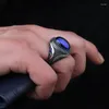 Cluster Ringen Vintage Zilveren Kleur Hand Gesneden Turkse Zegelring Voor Mannen Geometrische Mozaïek Blauwe Stenen Punk Bruiloft Sieraden