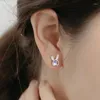 Brincos Uniorsj 999 prata esterlina rosa e azul moonstone adorável animal parafuso grânulo para mulheres piercing jóias