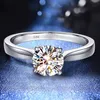 Avec certificat bague originale couleur or blanc 18 carats Solitaire rond 2 0ct Zircon cubique alliance femmes bague en argent Sterling248Z