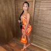Robes de travail Bangniweigou Imprimé Wrap Corset Top Jupe Deux Pièces Ensemble Femmes Hors Épaule Mode Fête Assorti Orange