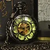 Montres de poche TIEDAN Steampunk luxe Antique squelette lumineux montre mécanique hommes chaîne collier affaires décontracté Fob