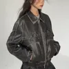 Chaquetas de mujer PU chaqueta de cuero motocicleta arco Y2K femenino otoño cremallera polo-cuello dulce fresco streetwear vintage abrigo de gran tamaño top
