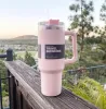 US STOCK Rosa 40oz Tumbler de aço inoxidável com alça tampa palha grande capacidade caneca garrafa de água camping copo isolado a vácuo bebendo 1219