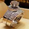 Luxury Crystal Diamond Female Big Queen Ring Set Fashion 925 Silver Bridal Wedding Rings for Women Lovar Love Engagement Ring270D