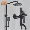 Bathroom Shower Heads Matte Black Round Faucet Set Rainfall 3 Functions Brass Wall Mount Cold Water Mixer Bathing Crane 231030