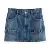 Jupes Denim Cargo Mini jupe femmes poches décontractées conception courte Chic dame vêtements féminins 2023 été