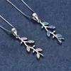 Pendants Cute Plant Tree Leaf Pendant Blue White Fire Opal Necklaces For Women 925 Sterling Silver Birthstone Jewelry Female Necklace