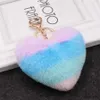 Mobile Phone Chain Color Stripe Imitation Rabbit Hair Love Keychain Fashion Heart-shaped Plush Bag Pendant Creative Car Key Chain R231031