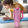 Mais novo 40oz laser holográfico leopardo tumbler parede dupla de aço inoxidável copo água canecas carro com alça atacado 1031