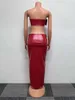 Werk Jurken Vrouwen Kunstleer Sexy Mouwloze Crop Top Rits Bodycon Split Maxi Lange Rokken Set 2023 Club Party Tweedelige outfits