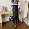 Skirts TIGENA Shiny Sequined Pencil Maxi Skirt For Women 2023 Vintage Elegant Solid Elastic High Waist Long Female Ladies