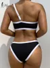 Damen-Bademode Miyouj One-Shoulder-Bikini für Damen, tief ausgeschnittene Badeanzüge, einfarbig, weibliche Push-Up-Badeanzüge, Strandmode, gepolsterter Bikini