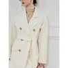 Women's Wool Blends White Double-sided Cashmere Coat Women's Wool Suit Coat Long Horn Buckle Woolen Coat Thickened Wool Winter Coat Cashmere 231030