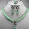 Bellissimi gioielli 8 mm verde giada pendente collana orecchino anello Set180N