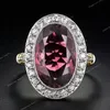 Hermosas mujeres anillos de dedo para fiesta de boda Oval rojo CZ diseño de dos tonos regalos de cumpleaños nobles joyería de moda elegante para mujer joyería de modaAnillos Accesorios de joyería