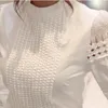 Blouses pour femmes été femmes mince fond à manches longues chemise blanche dentelle crochet fleur creux chemises décontractées Blouse