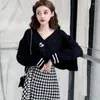 Work Dresses Women's Autumn Winter Daily Clothing Korean Lady Fashion Black Short Sweater Plaid Skirts Two Piece Dress Set Streetwear Female