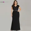 Vestidos de noche negros de talla grande Ever Pretty EZ07623 2020 Vestidos formales largos con cuentas y cuello en V elegantes de sirena para fiesta de boda C288H