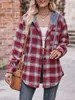 Dames bont faux bont plaid print capuchon jas lange mouw raapel casual flanel shacket jas knop sluiting bovenkleding 231031