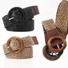 Belts Women Braided Belt PU Waistband Female Wood Round Buckle Jeans Wild Circle Pin Waist Band Strap