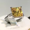 Anéis de cluster 925 prata bonito feminino amarelo pedra anel cor jóias de casamento cristal promessa noivado para mulheres