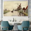 Moulins à vent en hollande de Claude Monet, peinture à l'huile sur toile, paysage urbain, image sur mur, décor impressionniste, peint à la main