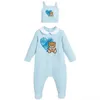 Rompers born Baby Clothes Romper Footies Girl Boy Clothing Print Cute Cartoon Bear Born Hat Bibs Outfit 231031