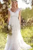 Empire Waist Bohemian Wedding Dress V-Neck Lace Appliques A Line Country Bridal Gowns Floor Length Plus Size Beach Tulle Mariage Dresses