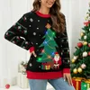 Suéter feminino outono e inverno quente estilo europeu americano em torno do pescoço manga comprida árvore de natal suéter jacquard