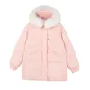 Trench da donna Abiti invernali Moda coreana Dolce allentato Grande collo di pelliccia con cappuccio Addensare caldo rosa Parka Giacca da donna Cappotto imbottito in cotone