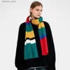 Scarves Acrylic Mohair Knitted Rainbow Striped Scarf Autumn And Winter Scarves Block Color Imitation Cashmere Long Muffler Women Q231031