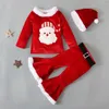 Kläder sätter 2023 barns julset hösten vinterkläder röd dräkt för flickor långärmade byxor med hatt tre stycken