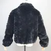 Frauen Pelz Faux Schwarz Mode Kurze Echt Rex Kaninchen Jacke mit Revers Kragen Frau Winter Echten Mantel Outwear 231031