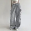 Pantaloni da donna Pantaloni da jogging casual Pantaloni sportivi Y2K Tasche Moda Solid Grey Cargos Streetwear Pantaloni chic coreani anni '90