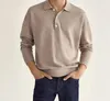 남자 폴로 가을 가을 남자 티셔츠 긴 슬리브 탑 패션 다목적 캐주얼 한 느슨한 느슨한 피팅 단색 v- 넥 버튼 캐주얼 폴로 셔츠 231030