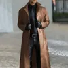 Мужская смесовая мужская куртка с отложным воротником, гладкая осенняя куртка из искусственной кожи, ветрозащитная уличная одежда, облегающий тренч с длинными рукавами 231031