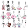 Pierres précieuses en vrac 925 en argent sterling rose chaussures de patin de ballet pendentif perles charme ajustement bracelet original bricolage balancent bijoux femmes cadeau