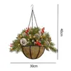 Fleurs décoratives QWE123 Guirlande de panier suspendu joyeux Noël avec lumières lumineuses LED baies givrées jardin maison fête festival avant