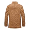 Heren Lederen Faux Winter Warme Jas Mannen Solid Lange Mouw PU Jas Stand Kraag Dikke Slim Fit Trenchcoats 231030