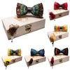 Bow Ties KAMBERFT 67 style Design Natural Feather Bow tie Exquisite HandMade Mens BowTie Brooch Pin Wooden Gift Box Set for Wedding 231031