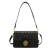 Women's Bag Square Alligator Leather Shoulder Luxury Designer Brand Crossbody Ladies Studded Decorative Strap