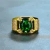 Wedding Rings Gorgeous Female Male Crystal Green Stone Ring Luxury 18KT Yellow Gold Big Oval Engagement For Men Women249k