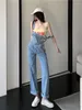 Kvinnors jeans denim jumpsuits kvinnor solida grundläggande overaller bf chic college high street office lady elegant långblå mode