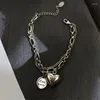 Link Bracelets S925 Silver Plated Vintage Punk Double Layer Heart Charm Bracelet For Women Party Personality Birthday Jewelry SL518