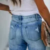 Women's Jeans Vintage Denim Pant Women High Waist Solid Straight Hole Waisted Elastic Slim Femme Pants