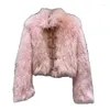 Pelliccia da donna 2023 Inverno Donna Cappotto rosa Cappotto leggero di lusso con fibbia trapuntata in pelle Bordo patchwork Protezione ambientale Corto