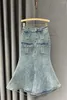 Rokken Denim Rok Dames Hoge Taille Lange A-LIJN Kantoor Dame Voorzijde Gemorste Split Fishtail Blauwe Jean Voor